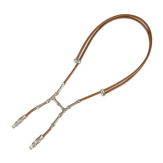 HERMES エルメス チョーカー Bamboo Halter Necklace バンブー ホルター ネックレス - ブラウン シルバー レザー メタル レディース
