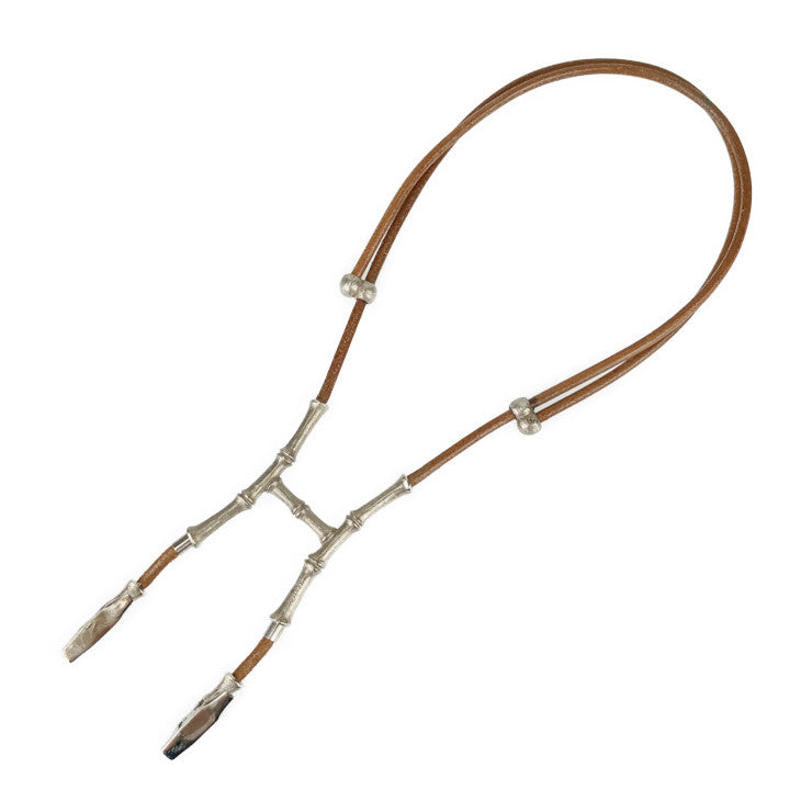 HERMES エルメス チョーカー Bamboo Halter Necklace バンブー ホルター ネックレス - ブラウン シルバー レザー メタル レディース