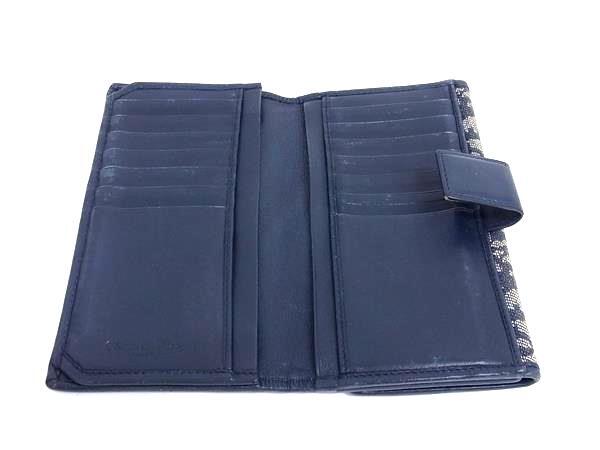 ChristianDior クリスチャンディオール 財布 トロッター - ネイビー系 キャンバス×レザー レディース ロゴ Wホック 二つ折り 長財布 シルバー金具