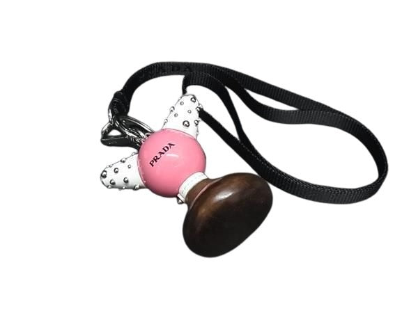 PRADA プラダ キーホルダー TRICK ROBOT 1TR062 ピンク ホワイト ブラウン シルバー ウッド メタル ユニセックス 美品