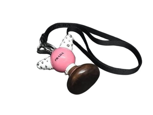 PRADA プラダ キーホルダー TRICK ROBOT 1TR062 ピンク ホワイト ブラウン シルバー ウッド メタル ユニセックス 美品