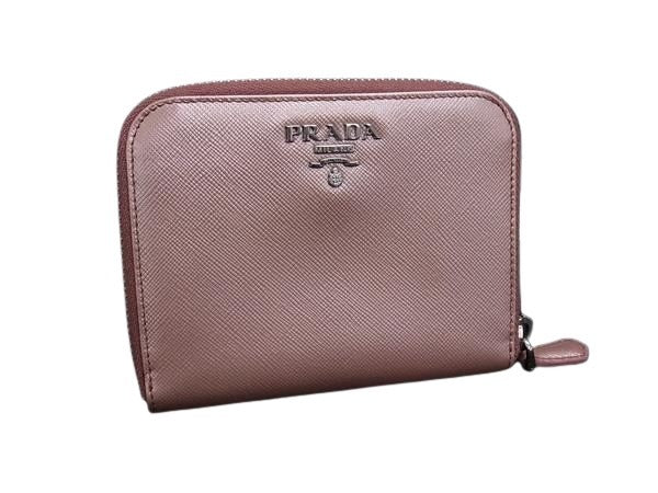 PRADA プラダ 財布 サフィアーノ 1M0605 ピンクメタリック レザー レディース 二つ折り 長財布 シルバー金具 美品