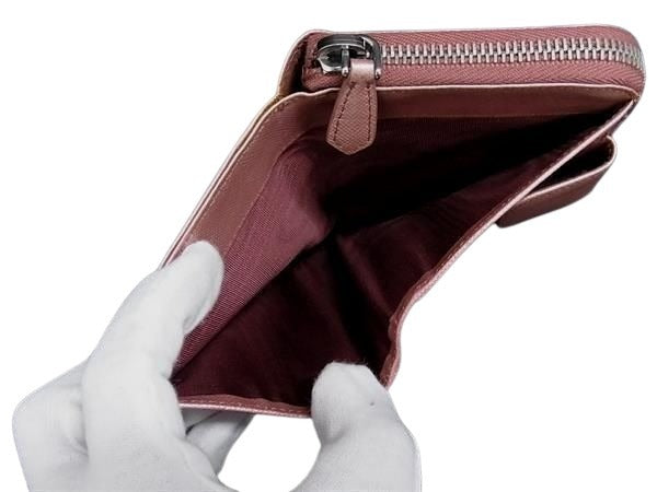 PRADA プラダ 財布 サフィアーノ 1M0605 ピンクメタリック レザー レディース 二つ折り 長財布 シルバー金具 美品