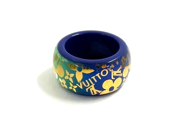 LOUIS VUITTON ヴィトン リング モノグラム バーグ トロピカルカクテル リング M66297 ブルー レジン レディース 美品