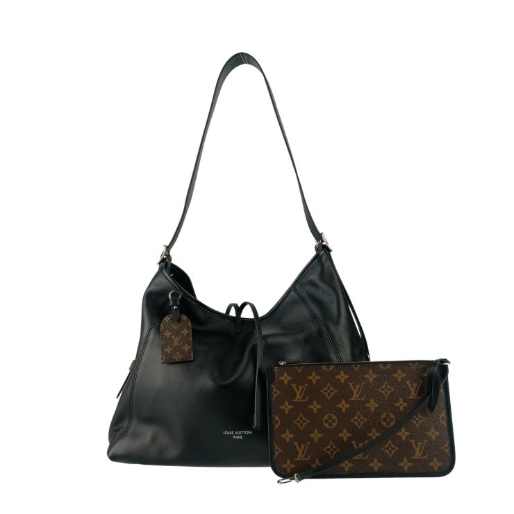 LOUIS VUITTON ルイヴィトン ショルダーバッグ キャリーオール バイブ MM M25143 ノワール ブラウン ラムレザー モノグラムキャンバス ユニセックス シルバー金具 超美品