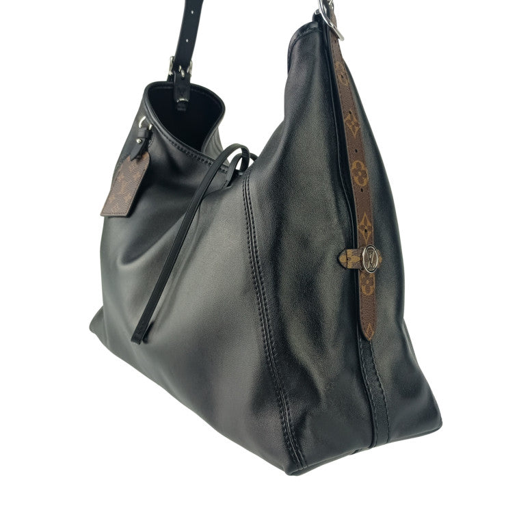 LOUIS VUITTON ルイヴィトン ショルダーバッグ キャリーオール バイブ MM M25143 ノワール ブラウン ラムレザー モノグラムキャンバス ユニセックス シルバー金具 超美品