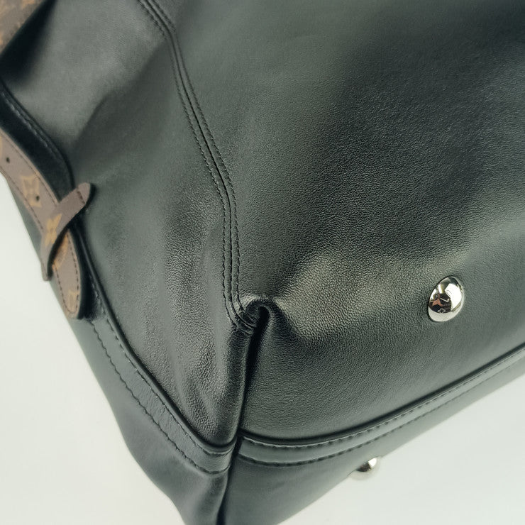 LOUIS VUITTON ルイヴィトン ショルダーバッグ キャリーオール バイブ MM M25143 ノワール ブラウン ラムレザー モノグラムキャンバス ユニセックス シルバー金具 超美品