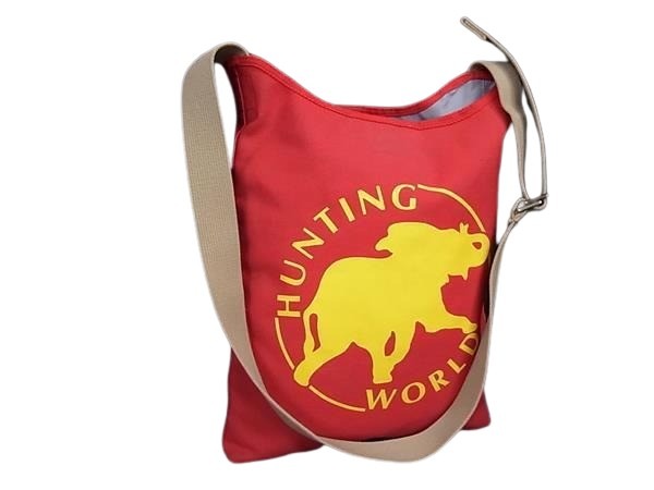 HUNTING WORLD ハンティングワールド ショルダーバッグ - - レッド ブラウン キャンバス ユニセックス リバーシブル ロゴ 美品