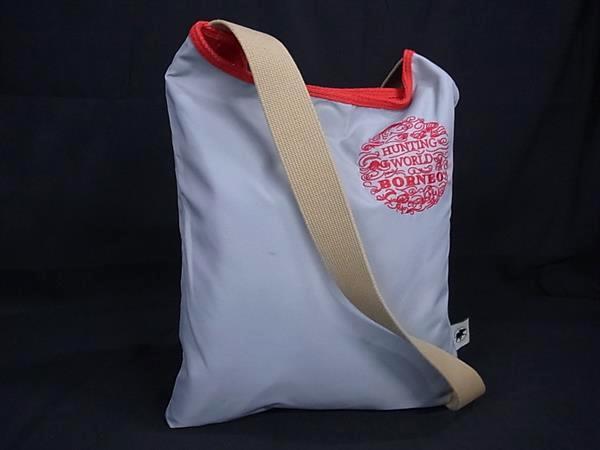 HUNTING WORLD ハンティングワールド ショルダーバッグ - - レッド ブラウン キャンバス ユニセックス リバーシブル ロゴ 美品