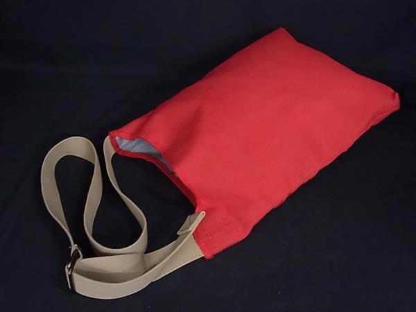 HUNTING WORLD ハンティングワールド ショルダーバッグ - - レッド ブラウン キャンバス ユニセックス リバーシブル ロゴ 美品