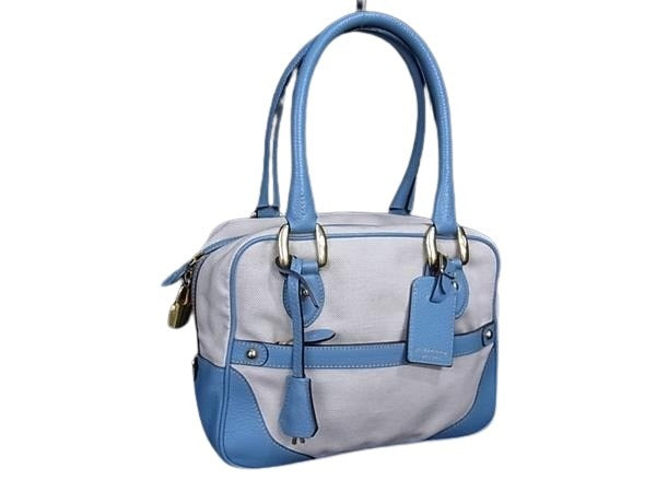 J&M DAVIDSON ジェイアンドエムデヴィッドソン ハンドバッグ MINI MIA - アイボリー ライトブルー キャンバス×レザー レディース ゴールド金具 美品