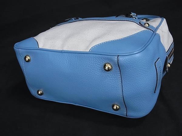 J&M DAVIDSON ジェイアンドエムデヴィッドソン ハンドバッグ MINI MIA - アイボリー ライトブルー キャンバス×レザー レディース ゴールド金具 美品