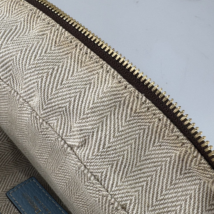 J&M DAVIDSON ジェイアンドエムデヴィッドソン ハンドバッグ MINI MIA - アイボリー ライトブルー キャンバス×レザー レディース ゴールド金具 美品