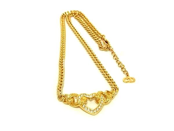 ChristianDior クリスチャンディオール ネックレス ラインストーン ハート ネックレス - ゴールド メタル レディース 美品