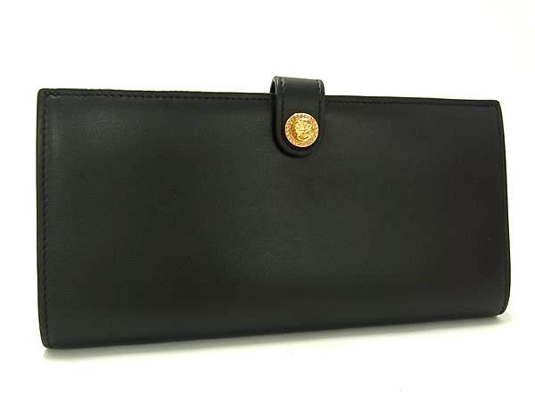 VERSACE ヴェルサーチェ 財布 メデューサ - ブラック レザー ユニセックス 二つ折り長財布 ゴールド金具 美品