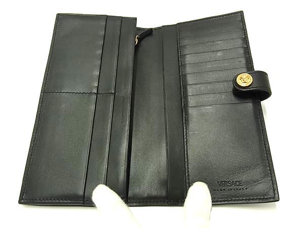VERSACE ヴェルサーチェ 財布 メデューサ - ブラック レザー ユニセックス 二つ折り長財布 ゴールド金具 美品