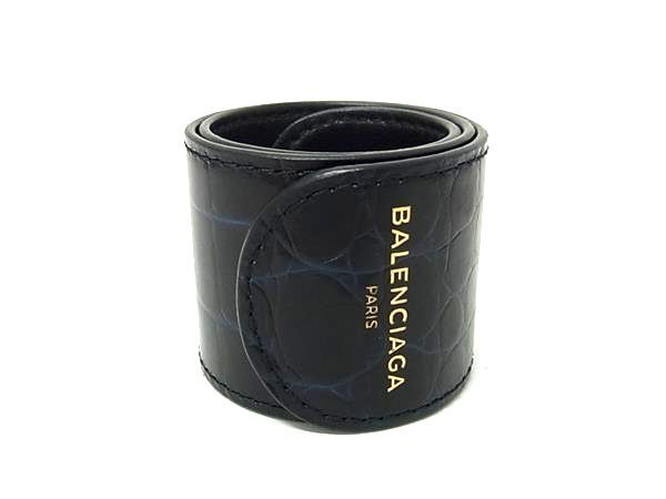 BALENCIAGA バレンシアガ ブレスレット サイクル - ブラック ネイビー クロコダイル型押しレザー ユニセックス 新古未使用展示品