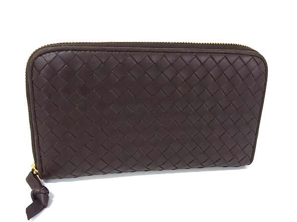 BOTTEGA VENETA ボッテガヴェネタ 財布 イントレチャート 114076 ブラウン レザー ユニセックス ラウンドファスナー 長財布 美品