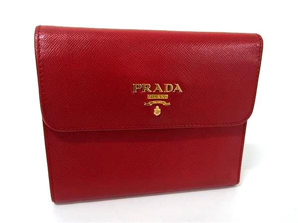 PRADA プラダ 財布 三つ折り財布 レッド サフィアーノレザー レディース ゴールド金具