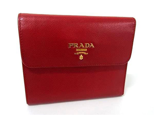 PRADA プラダ 財布 三つ折り財布 レッド サフィアーノレザー レディース ゴールド金具