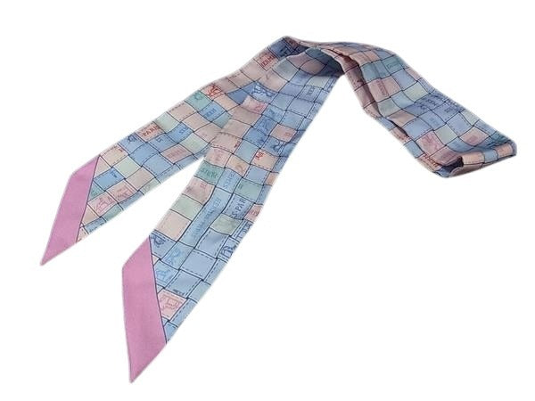 HERMES エルメス リボンスカーフ ツイリー ボルデュック チェック - ブルー系×ピンク系 シルク100% レディース 美品