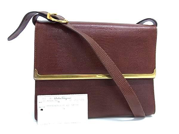 Salvatore Ferragamo フェラガモ ショルダーバッグ 21 5715 ブラウン リザード型押しレザー レディース ゴールド金具