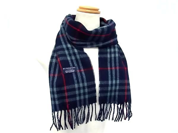 BURBERRY バーバリー マフラー ノバチェック ネイビー系 ウール100％ ユニセックス フリンジ 新品未使用展示品