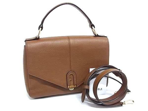 FURLA フルラ ハンドバッグ ダフネ ブラウン レザー レディース 2WAY ゴールド金具 美品