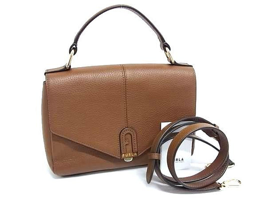 FURLA フルラ ハンドバッグ ダフネ ブラウン レザー レディース 2WAY ゴールド金具 美品