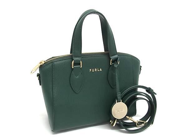 FURLA フルラ ハンドバッグ ミネルヴァ グリーン レザー レディース 2WAY ゴールド金具 超美品