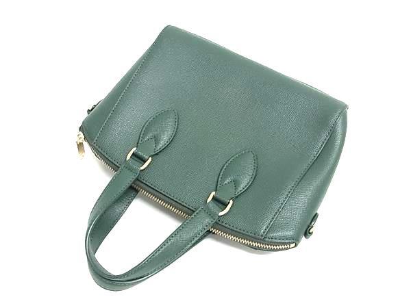 FURLA フルラ ハンドバッグ ミネルヴァ グリーン レザー レディース 2WAY ゴールド金具 超美品
