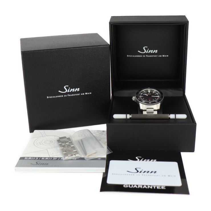 美品 Sinn ジン ダイバーズウォッチ EZM（アインザッツ・ツァイト・メッサー）シリーズ 腕時計 603.EZM3 ステンレススチール マットシルバー ブラック文字盤 自動巻き デイト 50気圧防水