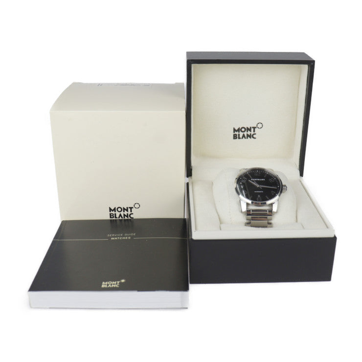美品 MONTBLANC モンブラン タイムウォーカー 腕時計 MB9672 ステンレススチール シルバー ブラック 3針 自動巻き デイト