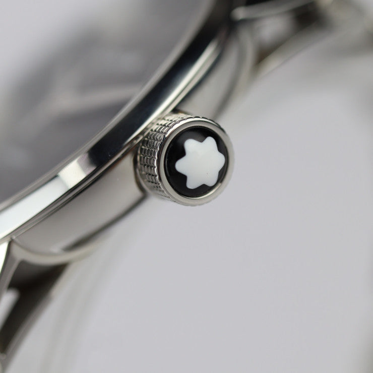 美品 MONTBLANC モンブラン タイムウォーカー 腕時計 MB9672 ステンレススチール シルバー ブラック 3針 自動巻き デイト