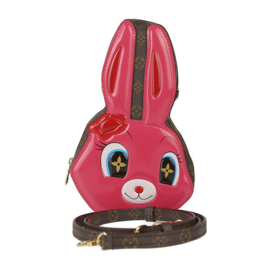 超美品 LOUIS VUITTON ルイ ヴィトン ウォレット オン チェーン アニモグラム ショルダーバッグ M11452 モノグラムキャンバス シャイニーカーフレザー ブラウン ピンク系 ゴールド金具 うさぎ ラビット ポシェット ビトン