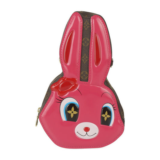 超美品 LOUIS VUITTON ルイ ヴィトン ウォレット オン チェーン アニモグラム ショルダーバッグ M11452 モノグラムキャンバス シャイニーカーフレザー ブラウン ピンク系 ゴールド金具 うさぎ ラビット ポシェット ビトン