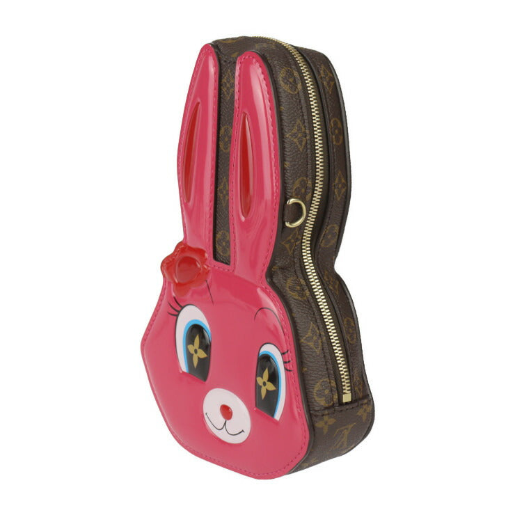 超美品 LOUIS VUITTON ルイ ヴィトン ウォレット オン チェーン アニモグラム ショルダーバッグ M11452 モノグラムキャンバス シャイニーカーフレザー ブラウン ピンク系 ゴールド金具 うさぎ ラビット ポシェット ビトン