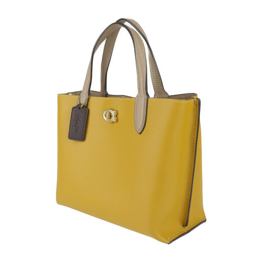 超美品 COACH コーチ ウィロウ トート 24 カラーブロック ハンドバッグ C8561 ポリッシュド ペブル レザー イエロー系 ベージュ系 ゴールド金具 2WAY ショルダーバッグ ターンロック