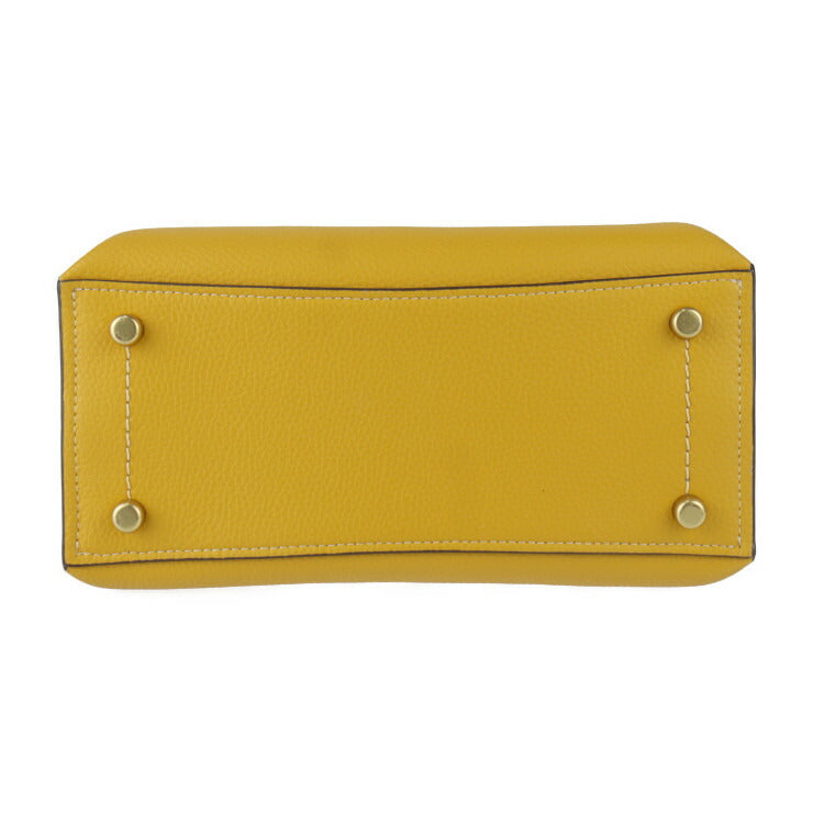 超美品 COACH コーチ ウィロウ トート 24 カラーブロック ハンドバッグ C8561 ポリッシュド ペブル レザー イエロー系 ベージュ系 ゴールド金具 2WAY ショルダーバッグ ターンロック