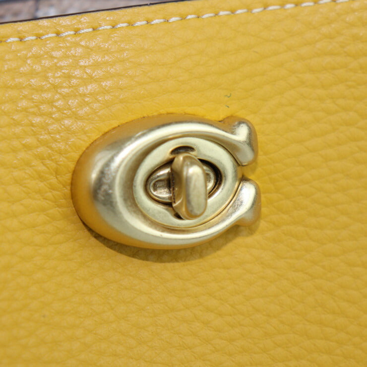 超美品 COACH コーチ ウィロウ トート 24 カラーブロック ハンドバッグ C8561 ポリッシュド ペブル レザー イエロー系 ベージュ系 ゴールド金具 2WAY ショルダーバッグ ターンロック