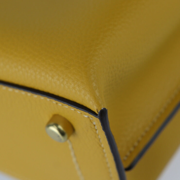 超美品 COACH コーチ ウィロウ トート 24 カラーブロック ハンドバッグ C8561 ポリッシュド ペブル レザー イエロー系 ベージュ系 ゴールド金具 2WAY ショルダーバッグ ターンロック