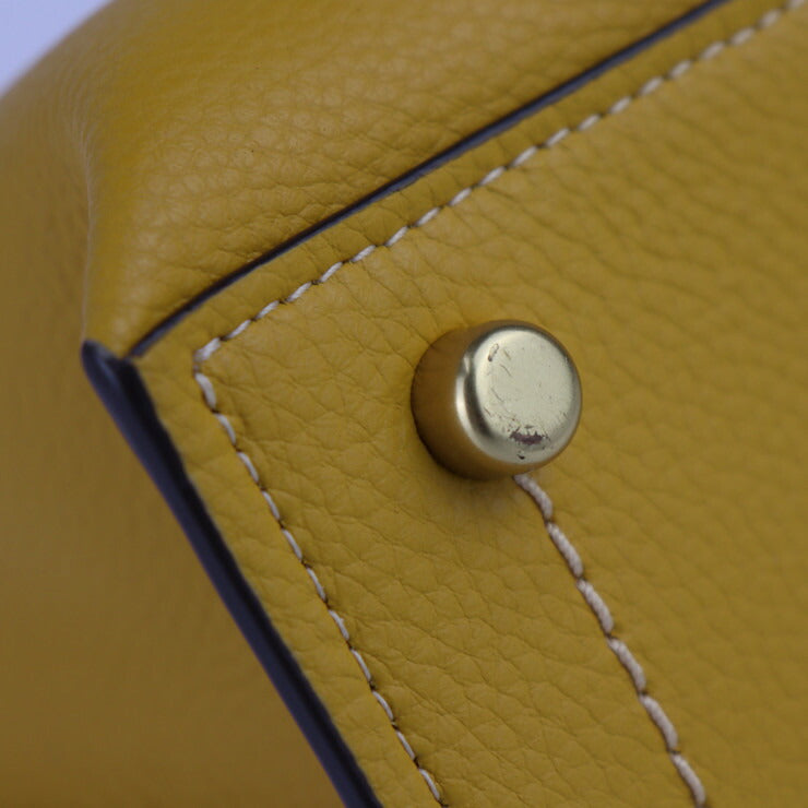 超美品 COACH コーチ ウィロウ トート 24 カラーブロック ハンドバッグ C8561 ポリッシュド ペブル レザー イエロー系 ベージュ系 ゴールド金具 2WAY ショルダーバッグ ターンロック