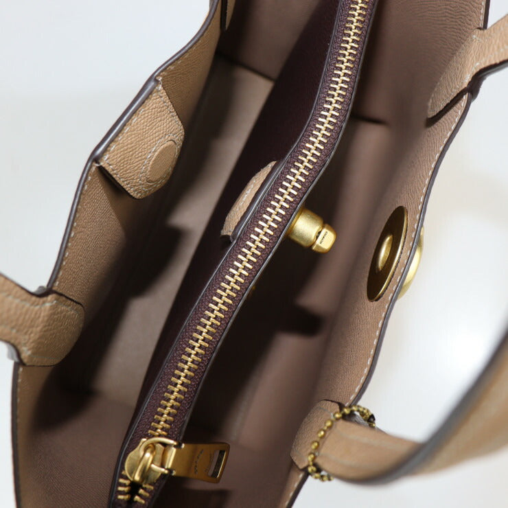 超美品 COACH コーチ ウィロウ トート 24 カラーブロック ハンドバッグ C8561 ポリッシュド ペブル レザー イエロー系 ベージュ系 ゴールド金具 2WAY ショルダーバッグ ターンロック