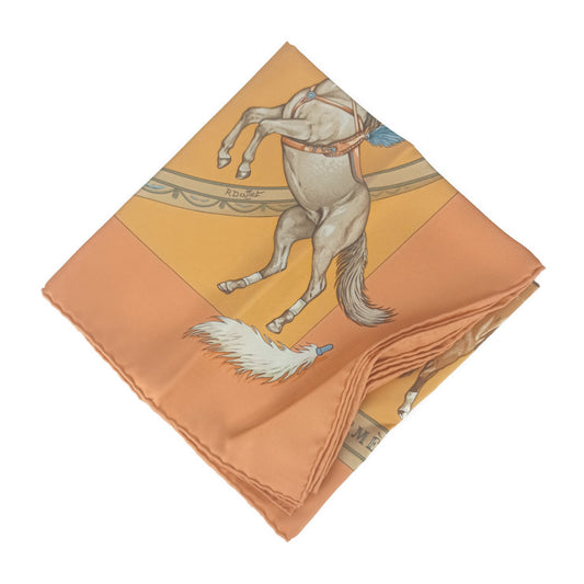 超美品 HERMES エルメス スカーフ カレ90 EN PISTE. オン・ピスト - オレンジ シルク100％ レディース 大判