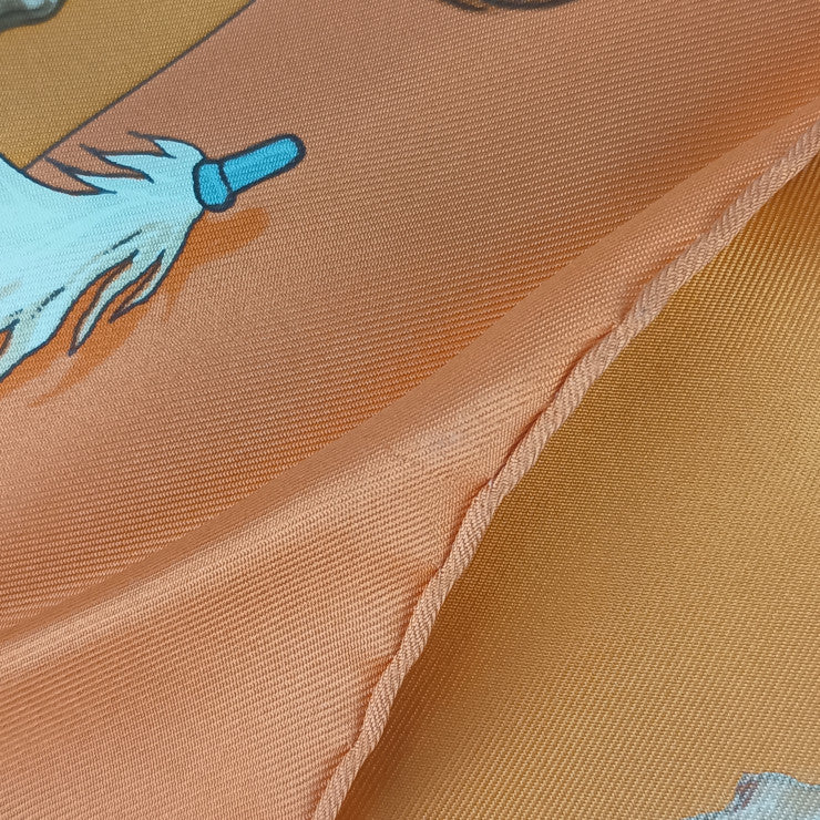 超美品 HERMES エルメス スカーフ カレ90 EN PISTE. オン・ピスト - オレンジ シルク100％ レディース 大判