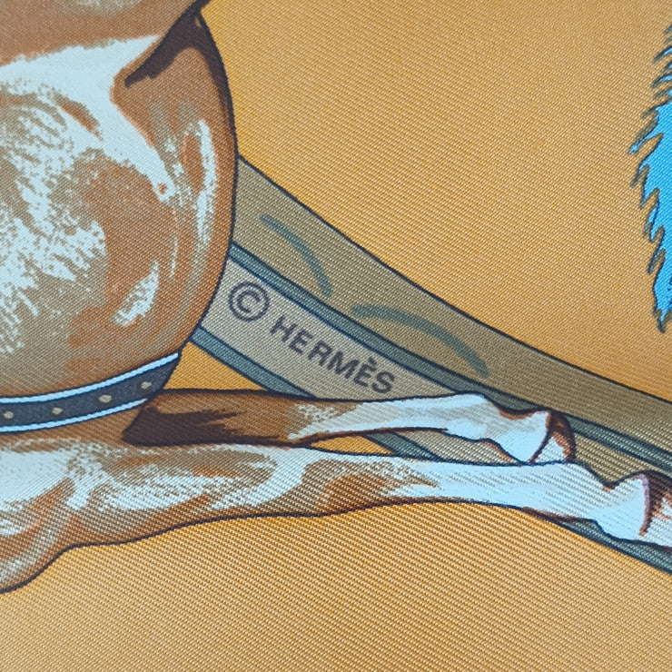 超美品 HERMES エルメス スカーフ カレ90 EN PISTE. オン・ピスト - オレンジ シルク100％ レディース 大判