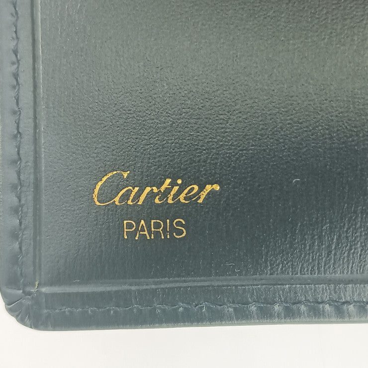 超美品 Cartier カルティエ 二つ折り財布 サファイアライン L3000154 ネイビー ゴールド金具 カーフレザー ユニセックス