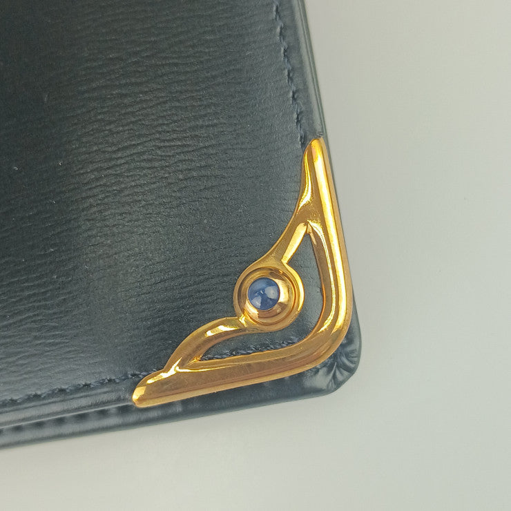 超美品 Cartier カルティエ 二つ折り財布 サファイアライン L3000154 ネイビー ゴールド金具 カーフレザー ユニセックス