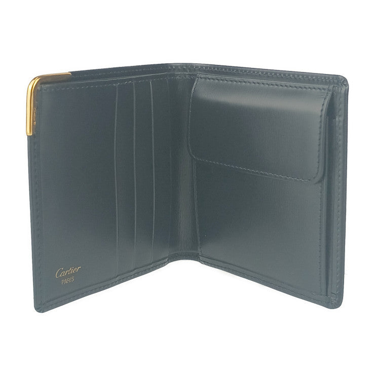 超美品 Cartier カルティエ 二つ折り財布 サファイアライン L3000154 ネイビー ゴールド金具 カーフレザー ユニセックス