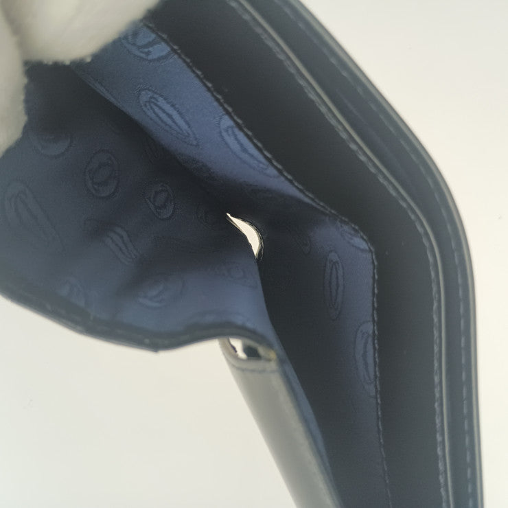 超美品 Cartier カルティエ 二つ折り財布 サファイアライン L3000154 ネイビー ゴールド金具 カーフレザー ユニセックス